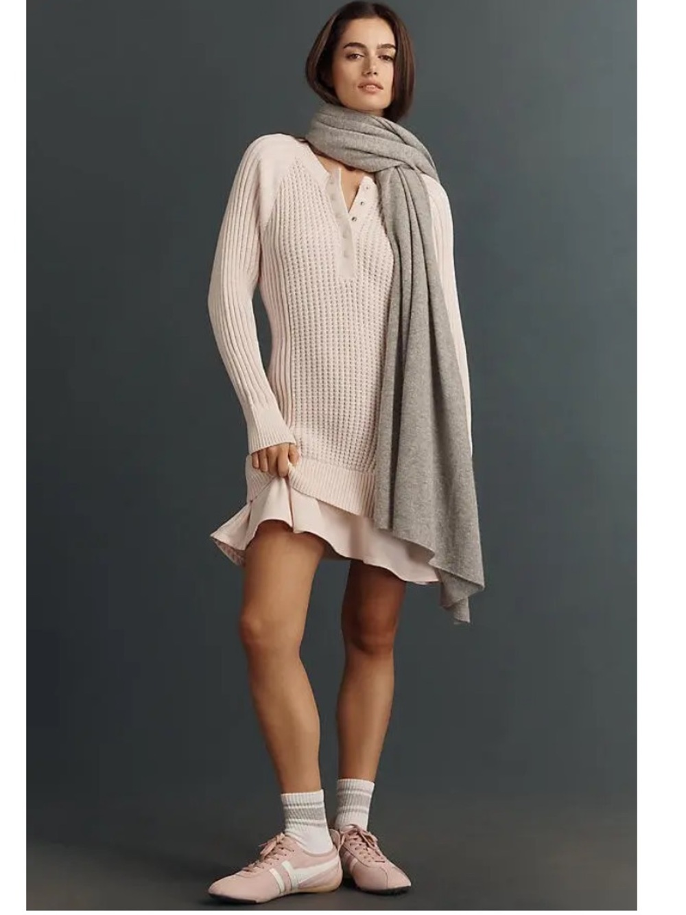 Anthropologie Daily Practice Ballet Pink Twofer Waffle Knit Mini Dress